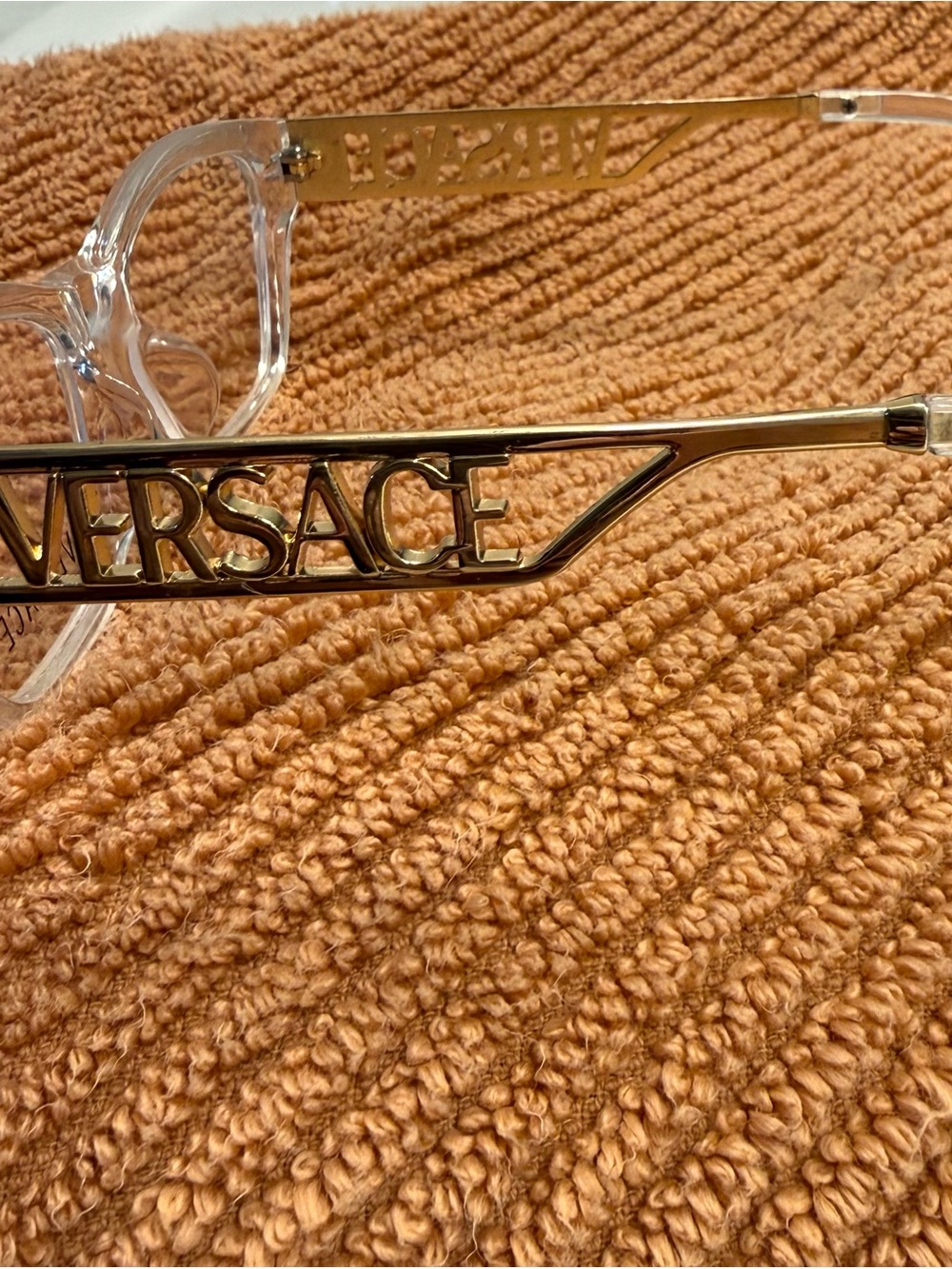 Versace Clear Frame Glasses with Rose Gold Logo Temples - Women's - Picture 3 of 5